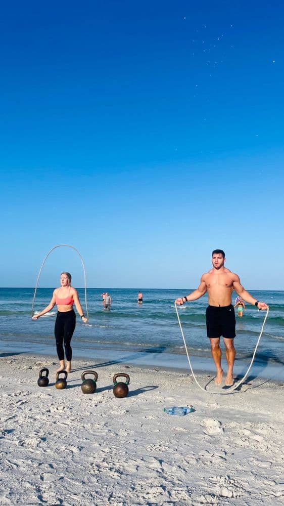 Beach jump rope with open-water swimmers